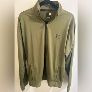 NWT Under Armour Men's Olive Green Long Sleeve Mock Neck Tricot Track Jacket XL